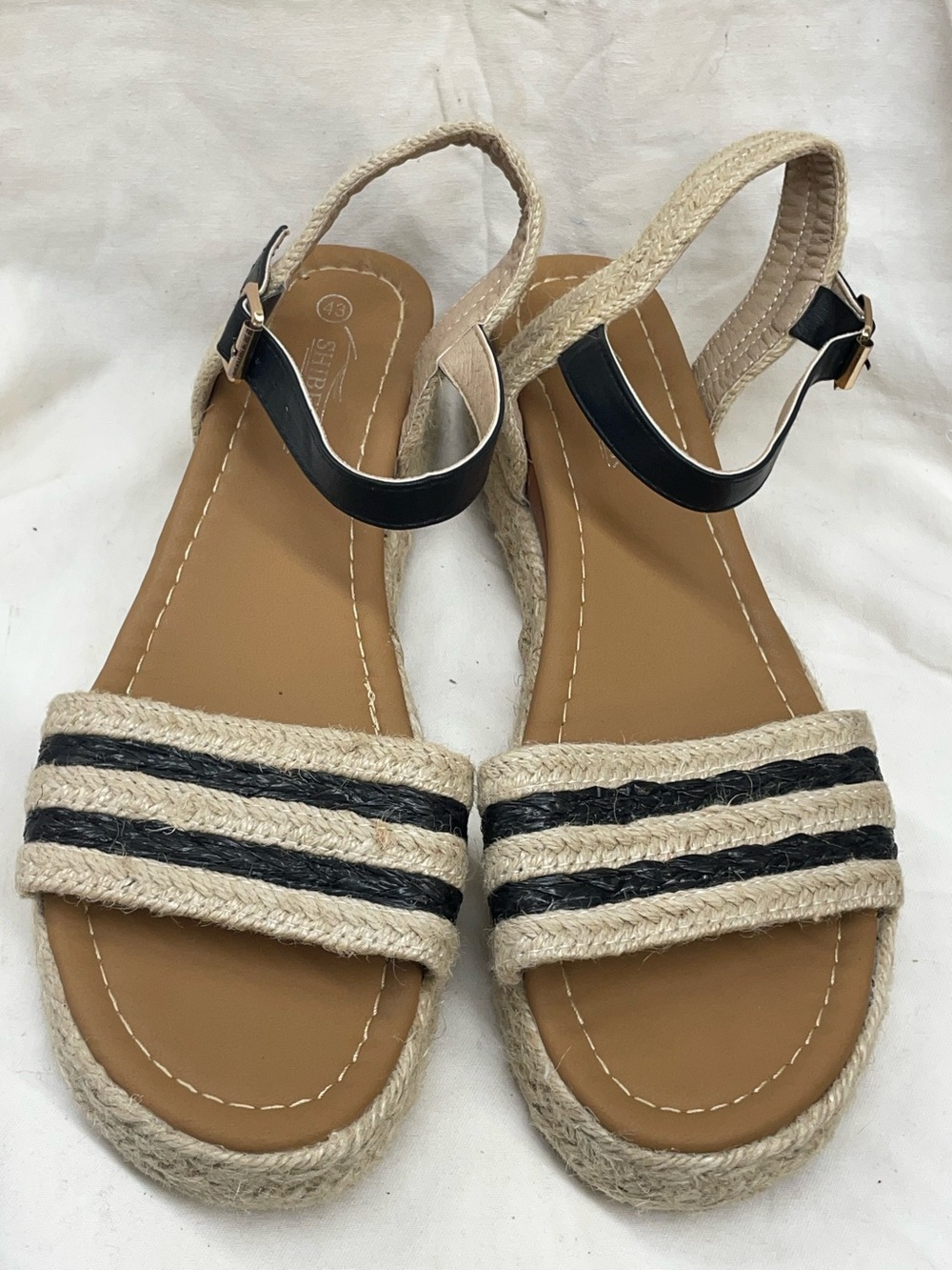 Shibever Espadrille Wedge Sandals in Beige and Black - Women Sz 43